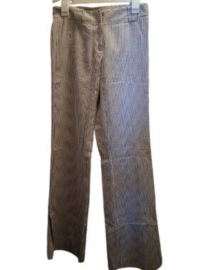 BLUE & WHITE SEERSUCKER PANTS WITH SIDE SLITS